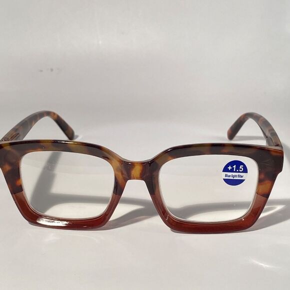 1559 Claudia Square Concave 1.5 NEW Tortoise Reading Glasses Blue Light Filter - Picture 3 of 9